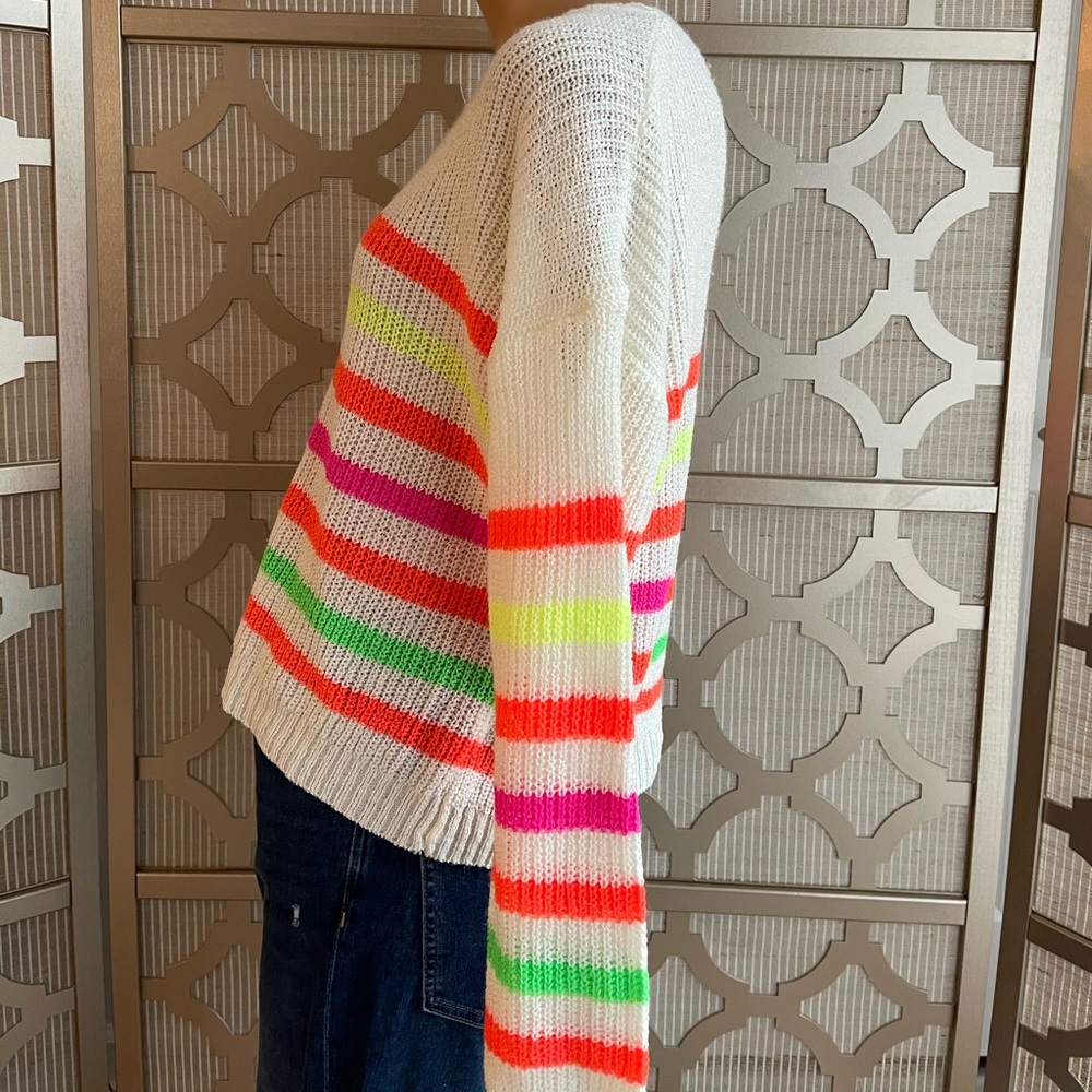 Pink Lily! Neon, Lightweight Sweater! Great for Spring & Summer! Stripes! MED/LG - Picture 5 of 6